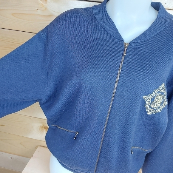 Vintage MISTER LEONARD Woolblend Full Zip Bat Sleeve Sweater Size Medium - Picture 3 of 9